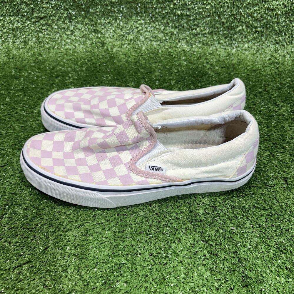 VANS Classic Slip-On Women Size 7.5 Pink White Checkerboard Sneakers Skate Shoe